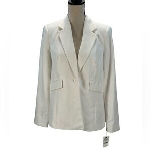 ON-34th Linen Blend Single Breasted Blazer - White - size 2